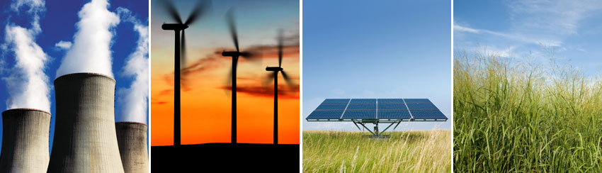 nuclear, wind turbines, solar panel, grass